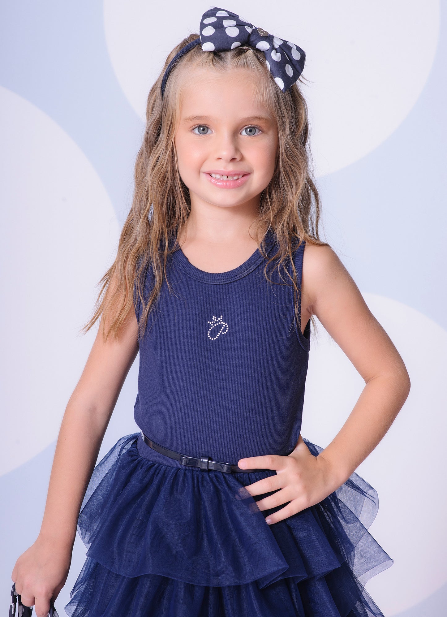 Vestido Rib Saia Babados Tule com Cinto