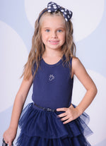 Vestido Rib Saia Babados Tule com Cinto