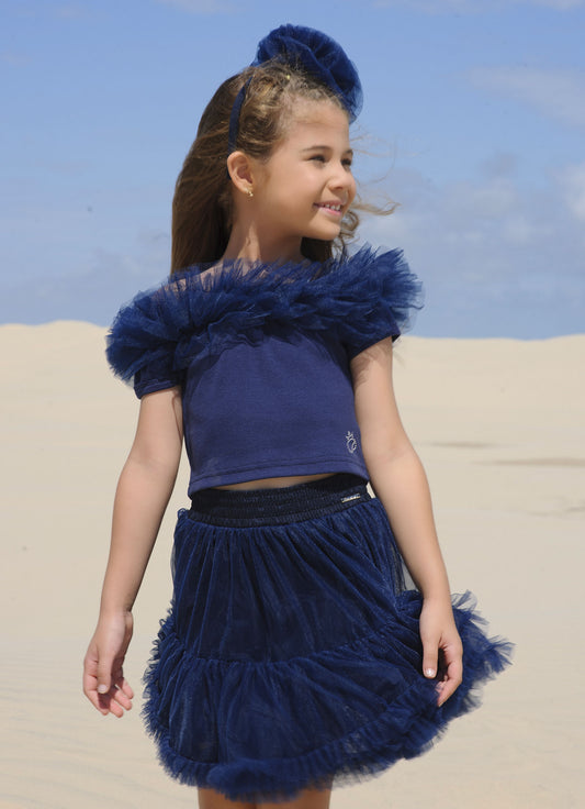 Saia Short Tule Babado Frufru