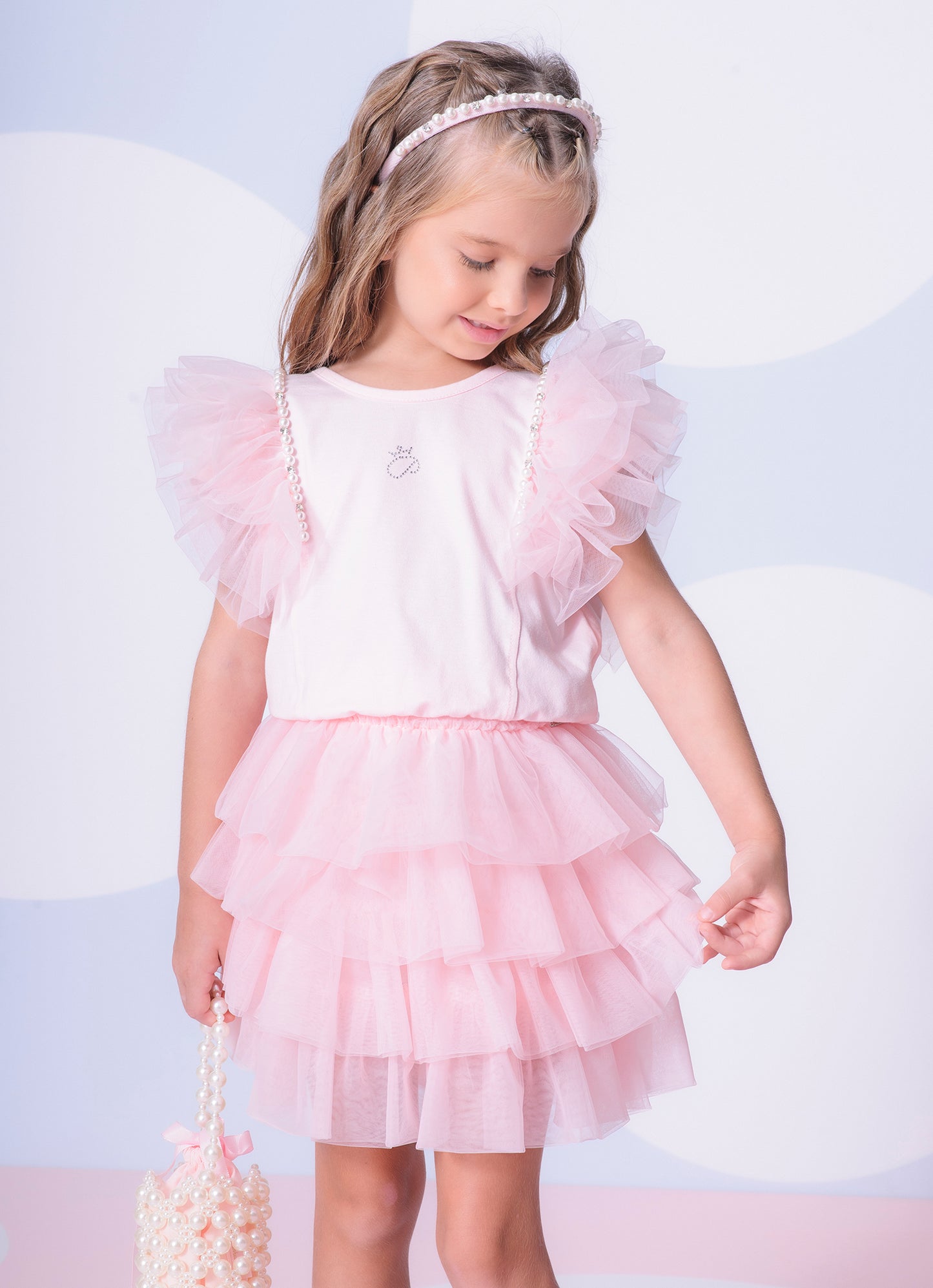 Blusa Cotton Babado Tule Bordados
