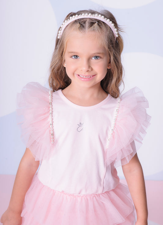Blusa Cotton Babado Tule Bordados
