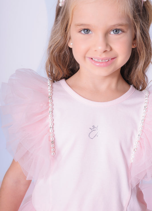 Blusa Cotton Babado Tule Bordados