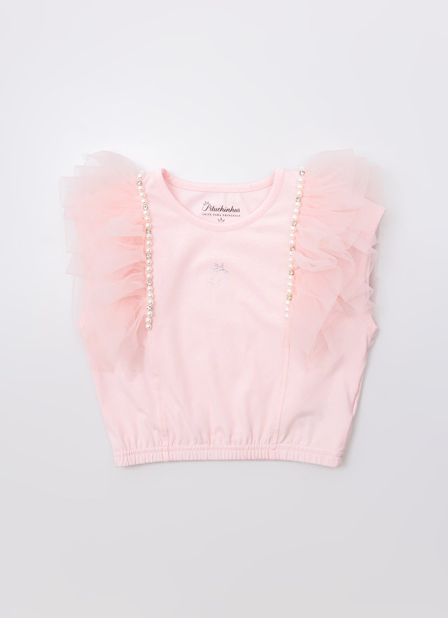 Blusa Cotton Babado Tule Bordados