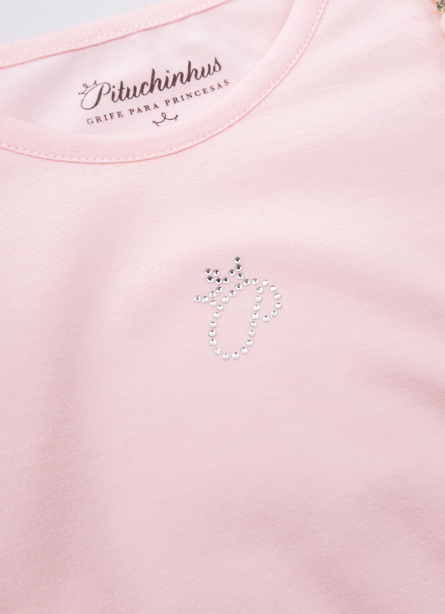 Blusa Cotton Babado Tule Bordados