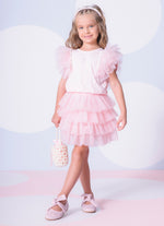 Saia Short Cotton Babados Tule