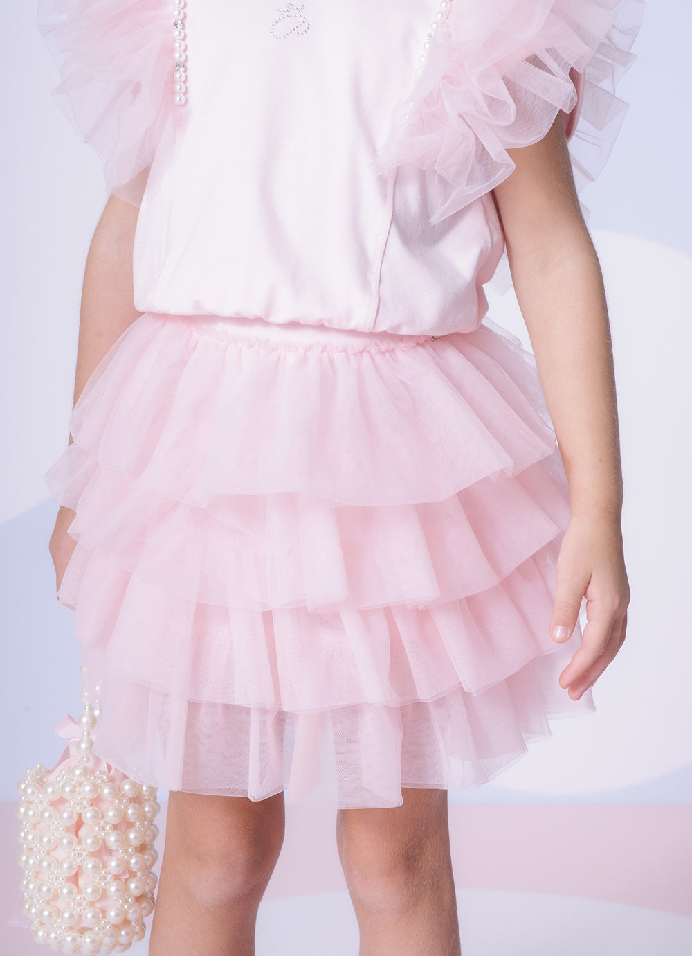 Saia Short Cotton Babados Tule