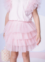 Saia Short Cotton Babados Tule
