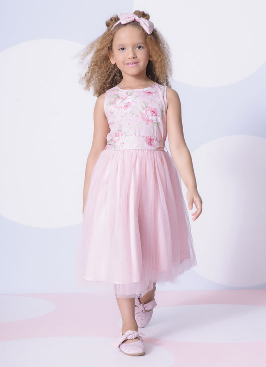Vestido Algodão Saia Tule