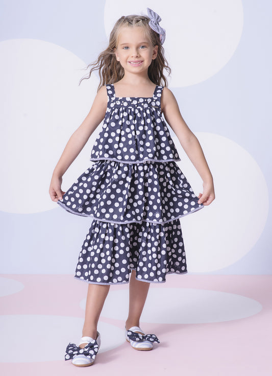 Vestido Algodão Estampado Poá Babados