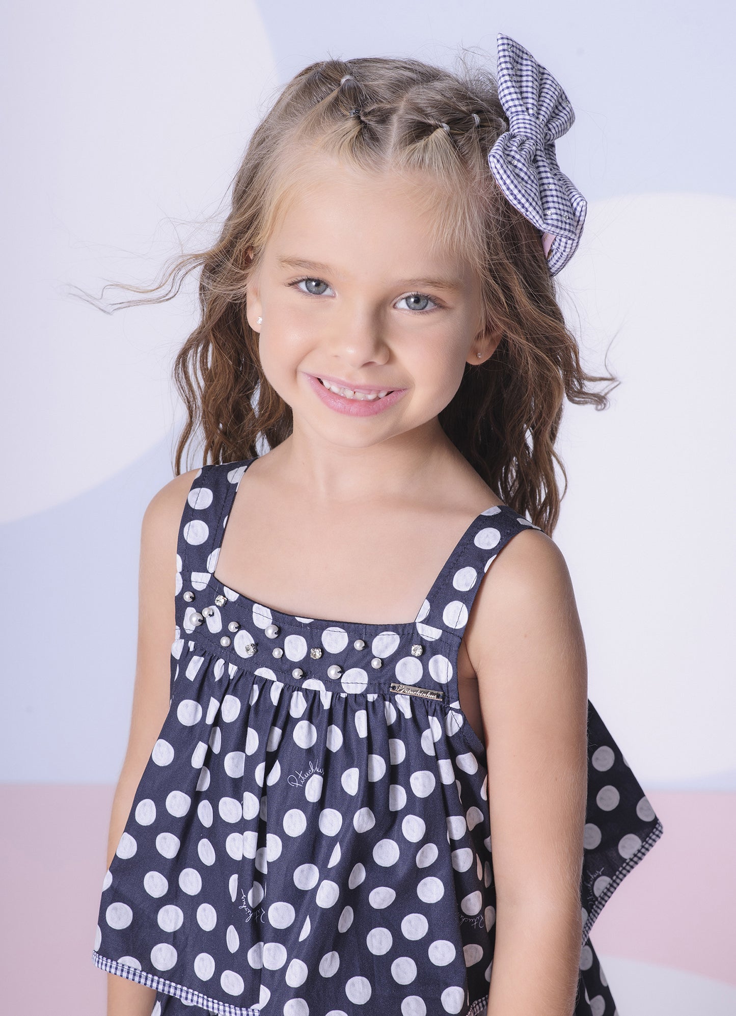 Vestido Algodão Estampado Poá Babados