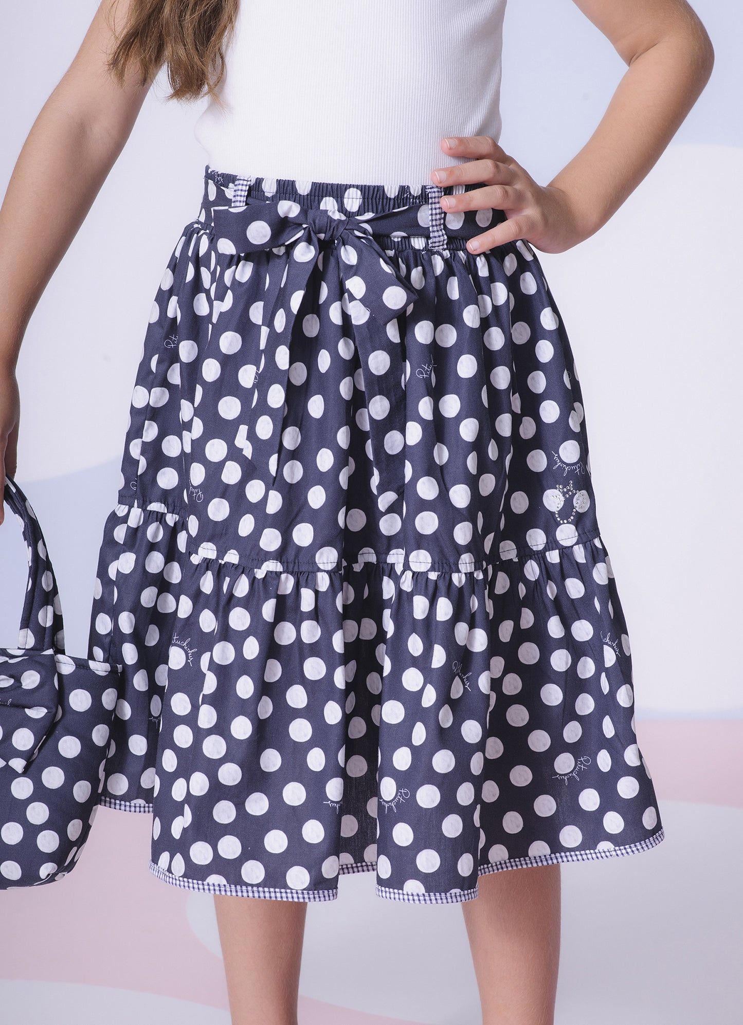 Saia Short Midi Estampada Poá com Cinto