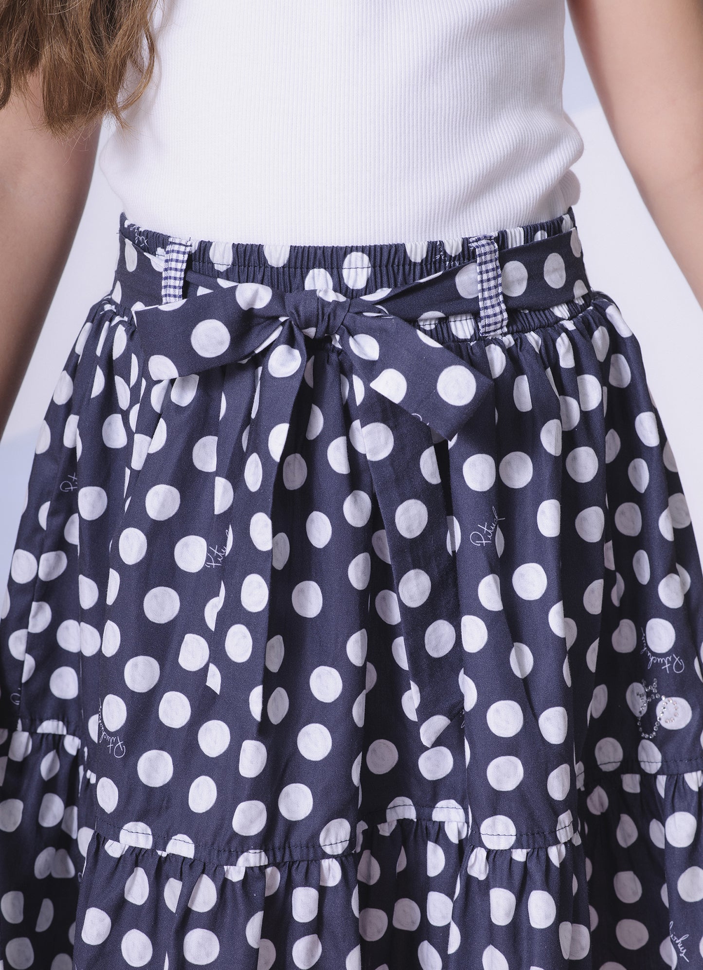 Saia Short Midi Estampada Poá com Cinto