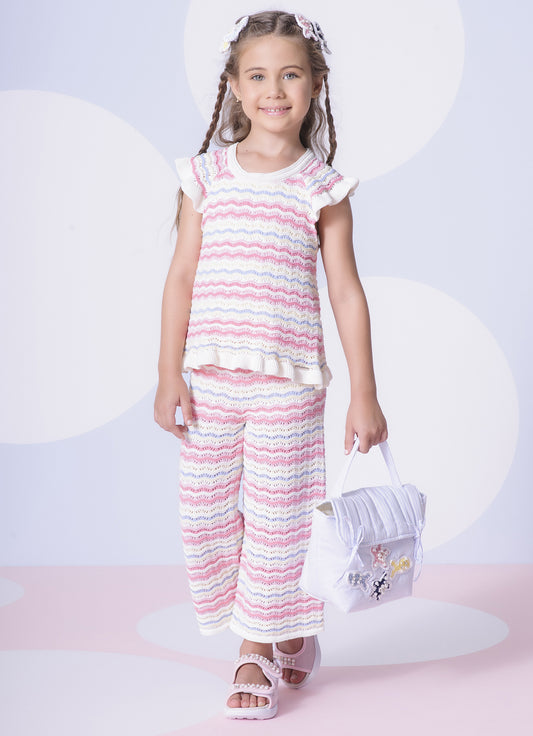 Calça Pantacourt Tricot Texturas Multicolor