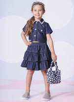Saia Short Jeans Fino Babados