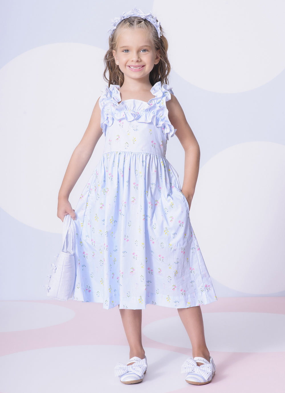Vestido Algodão Estampado Floral Azul