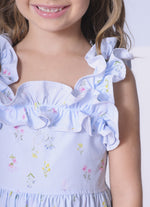 Vestido Algodão Estampado Floral Azul