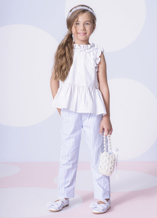 Calça Sarja Alfaiataria Listrada Mini Corações