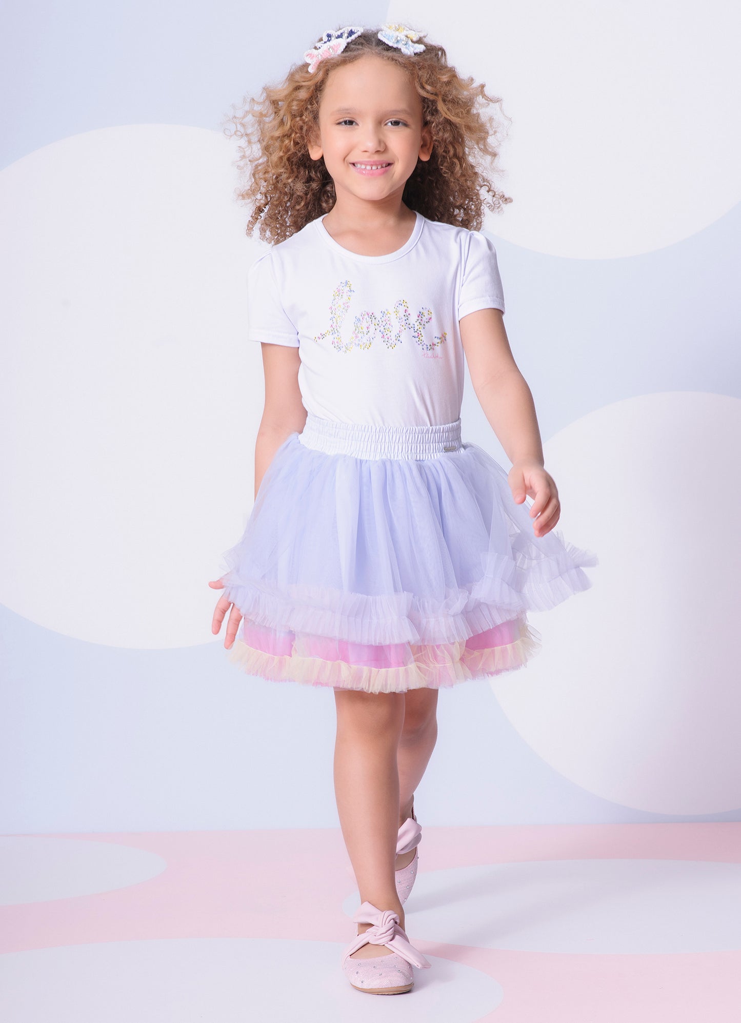 Saia Short Tule Babado Frufru Multicolor