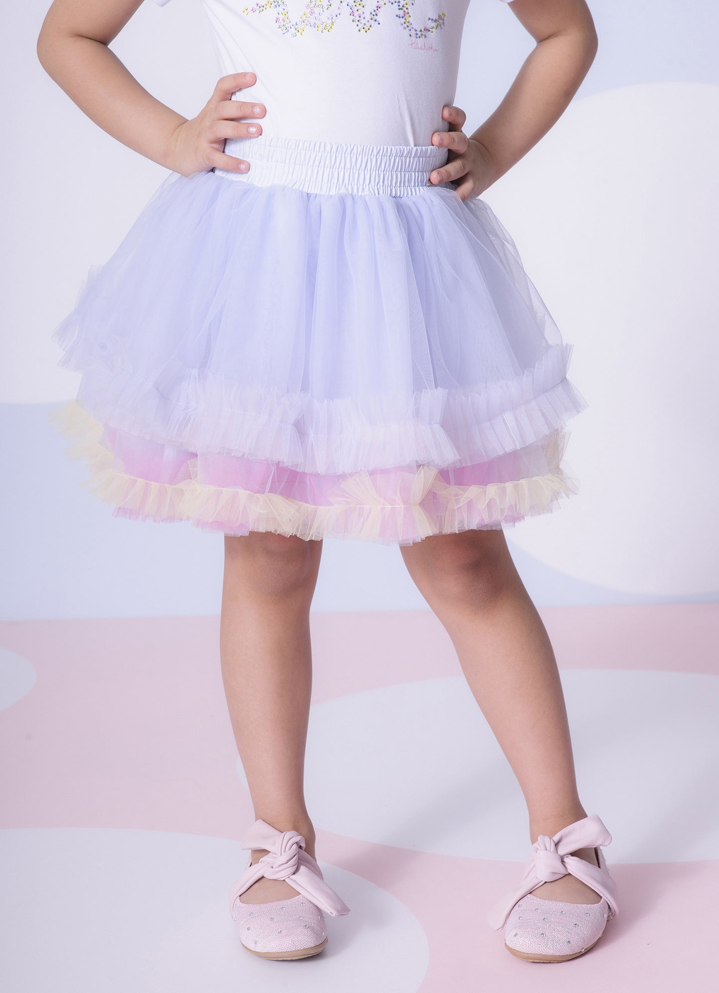 Saia Short Tule Babado Frufru Multicolor
