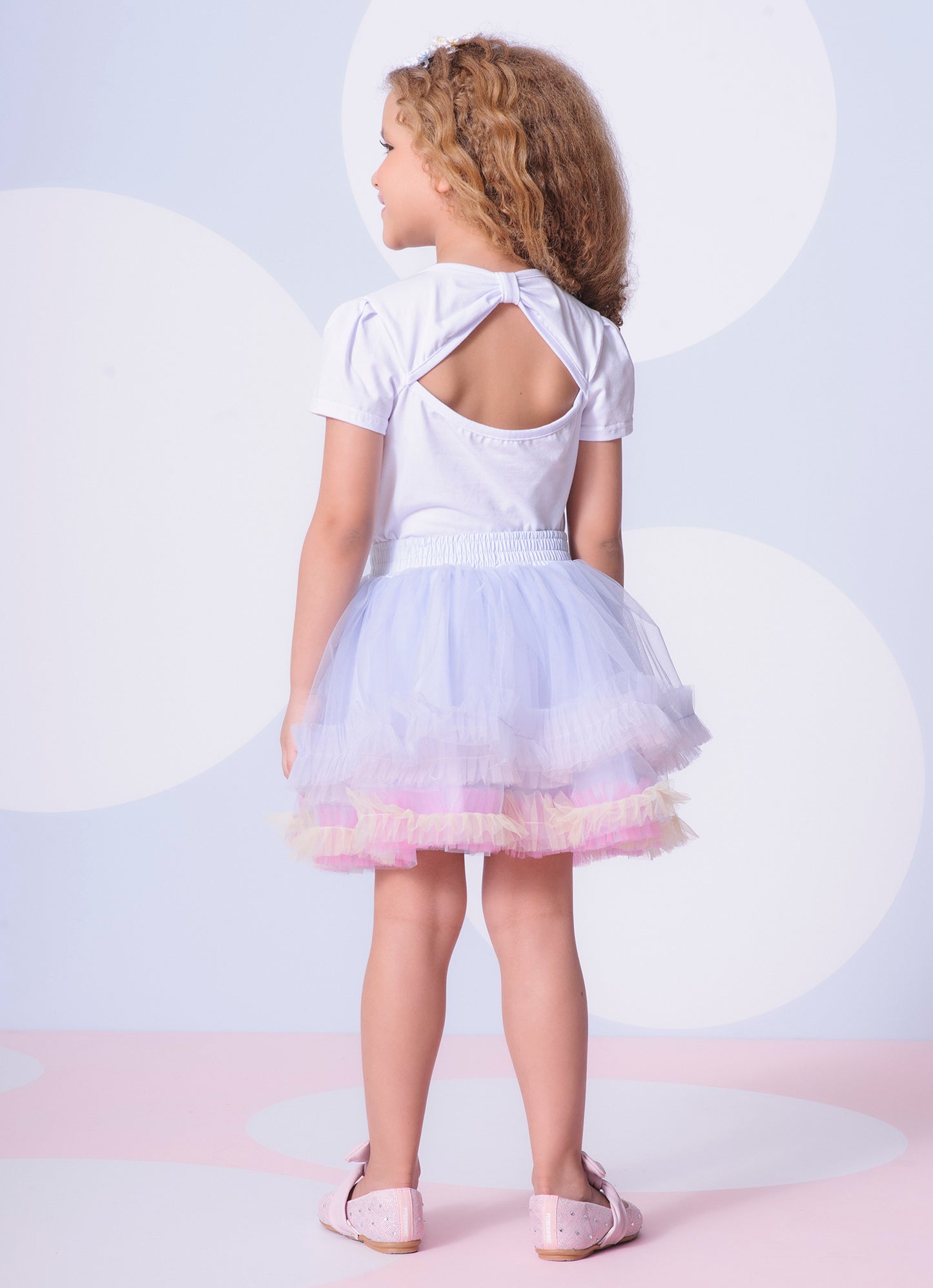 Saia Short Tule Babado Frufru Multicolor