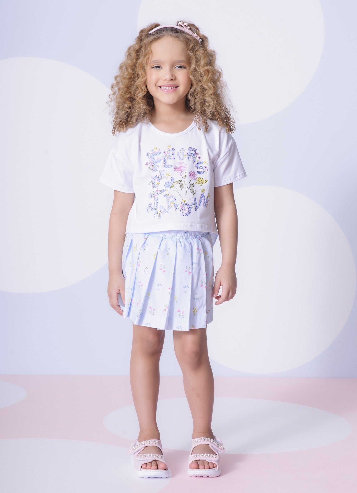 Saia Short Algodão Estampa Floral Pregas