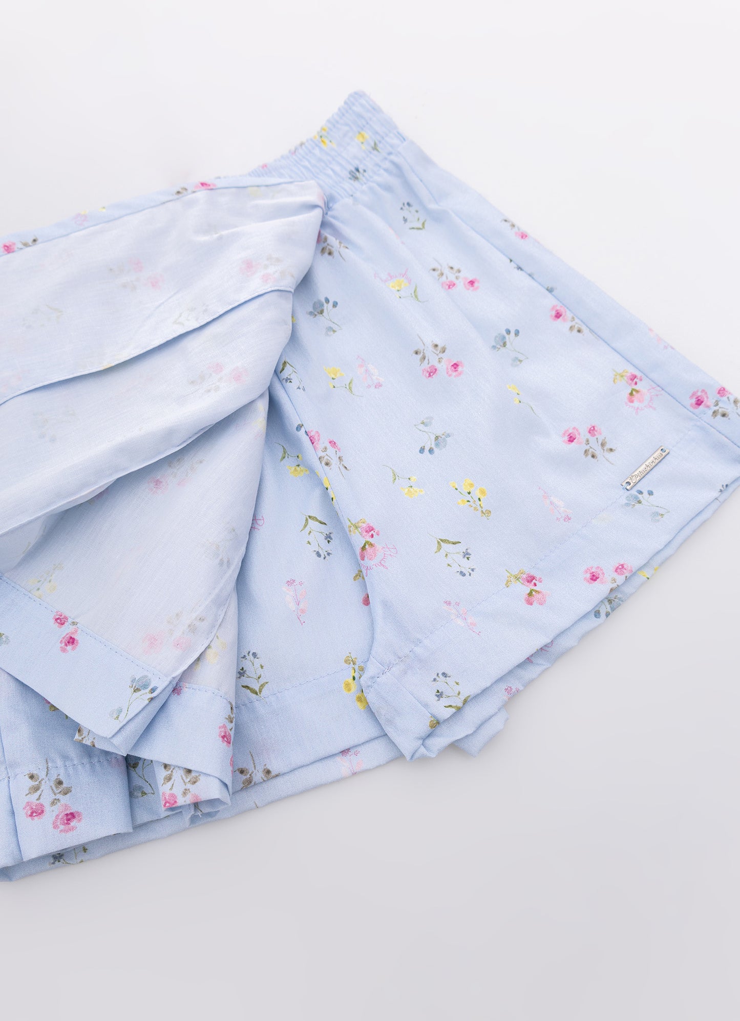 Saia Short Algodão Estampa Floral Pregas
