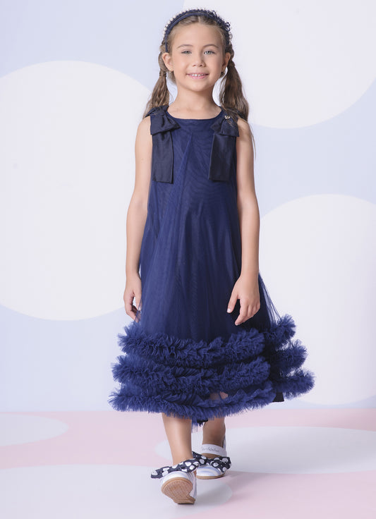 Vestido Festa Tule Maxi Laços