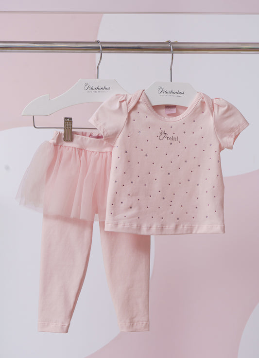 Conjunto Blusa Cotton Cristais e Legging Saia Tule