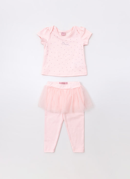 Conjunto Blusa Cotton Cristais e Legging Saia Tule