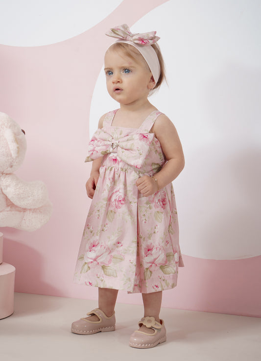 Vestido Algodao Floral Maxi Laço Puffer