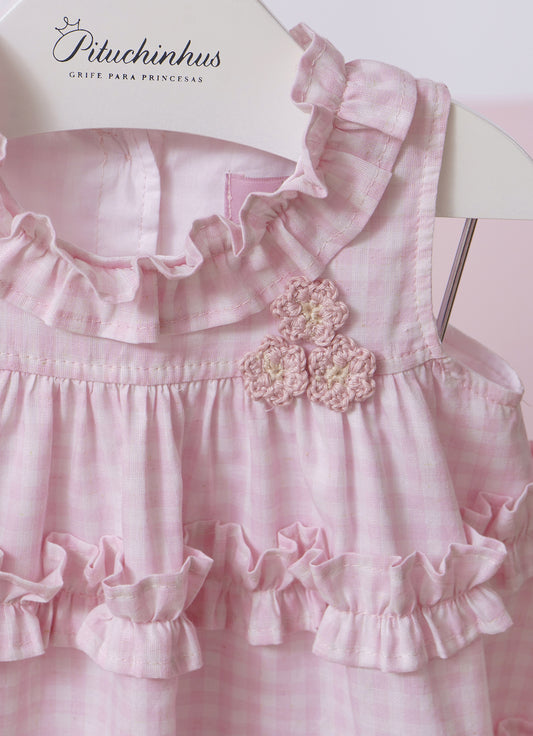 Vestido Algodão Xadrez Frufru