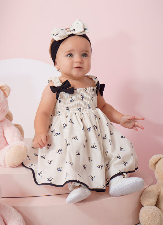 Vestido Algodão Estampa Lacinhos Lastex