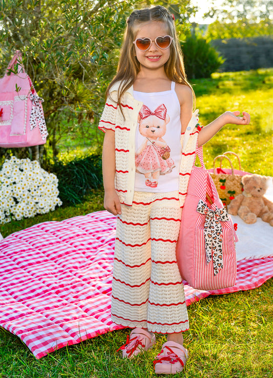 Calça Pantacourt Tricot Renda Resort