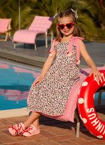 Vestido Algodão Animal Print Crochê Resort