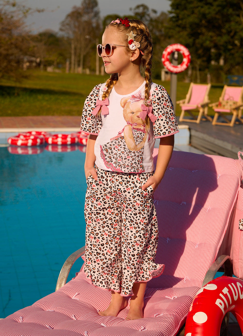 Calça Pantacourt Algodão Animal Print Resort