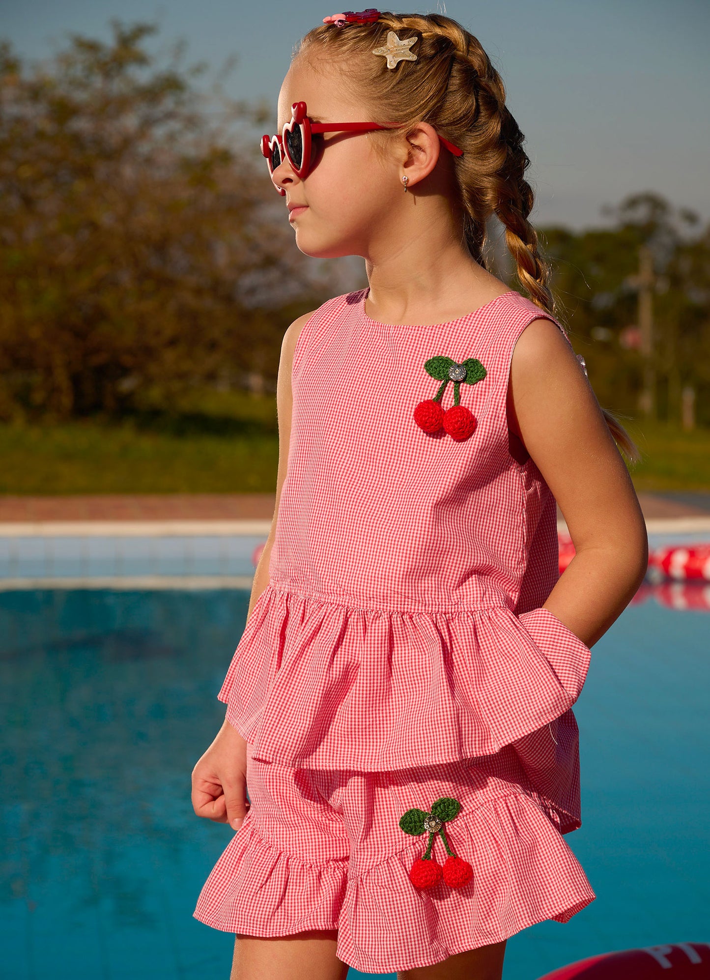 Short Algodão Xadrez Cereja Resort