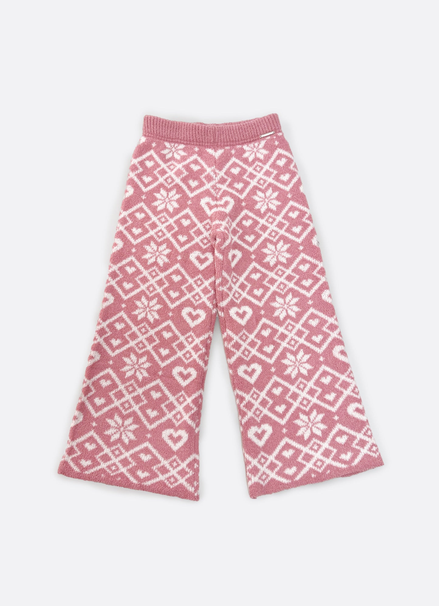 Calça Tricot Reta Jacquard Floco E Coração