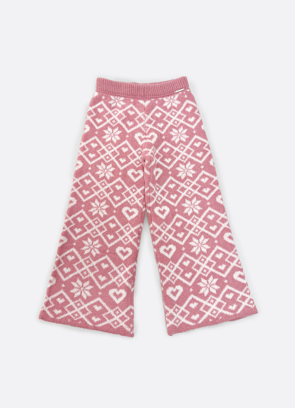 Calça Tricot Reta Jacquard Floco E Coração