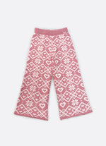 Calça Tricot Reta Jacquard Floco E Coração