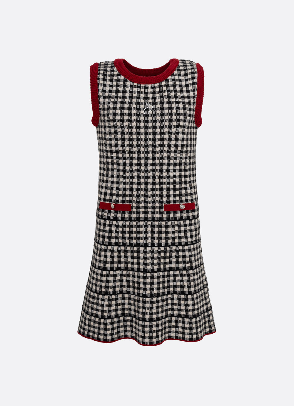 Vestido Tricot Xadrez Botão Jóia Coração