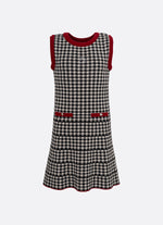 Vestido Tricot Xadrez Botão Jóia Coração