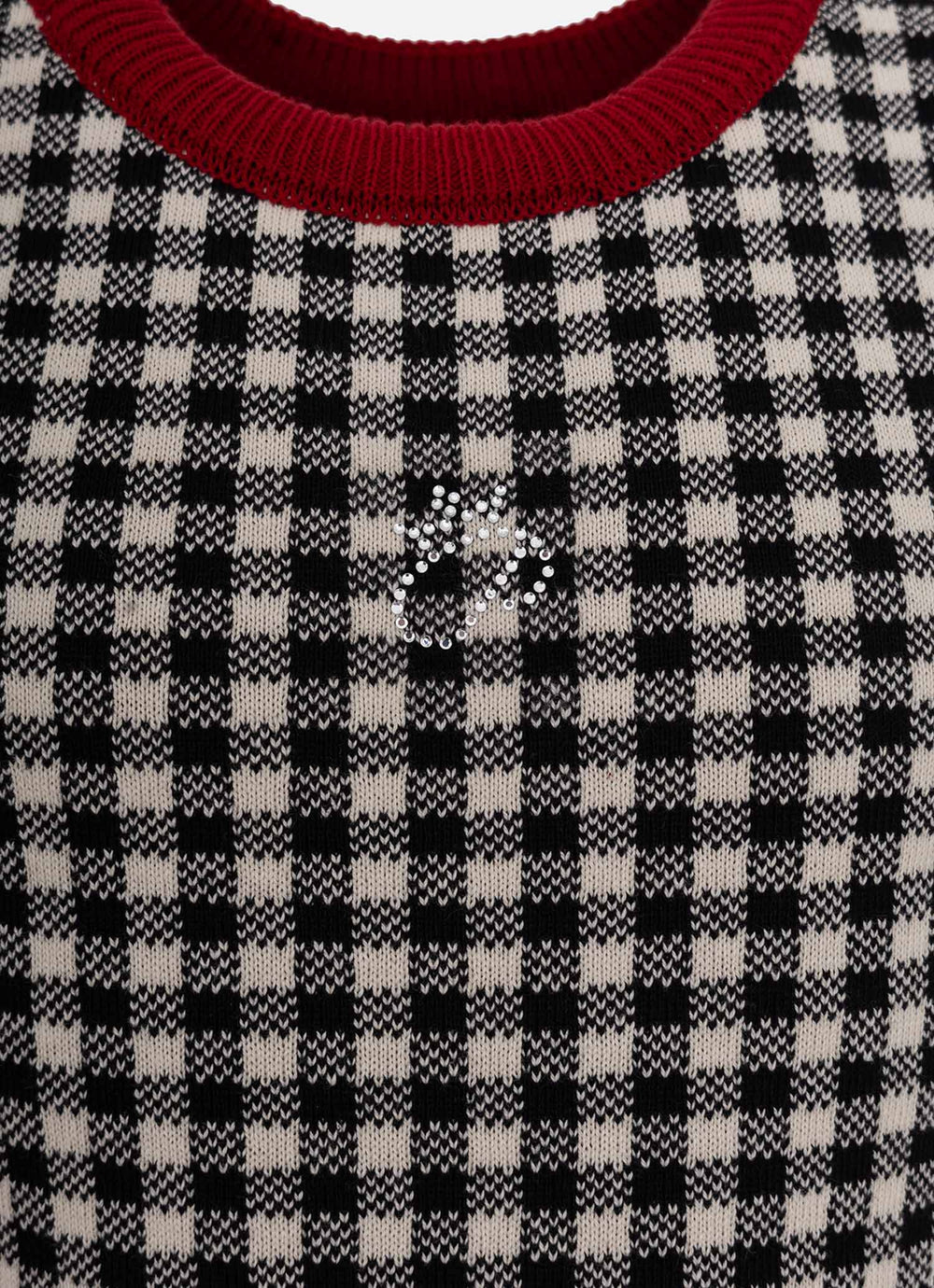 Vestido Tricot Xadrez Botão Jóia Coração