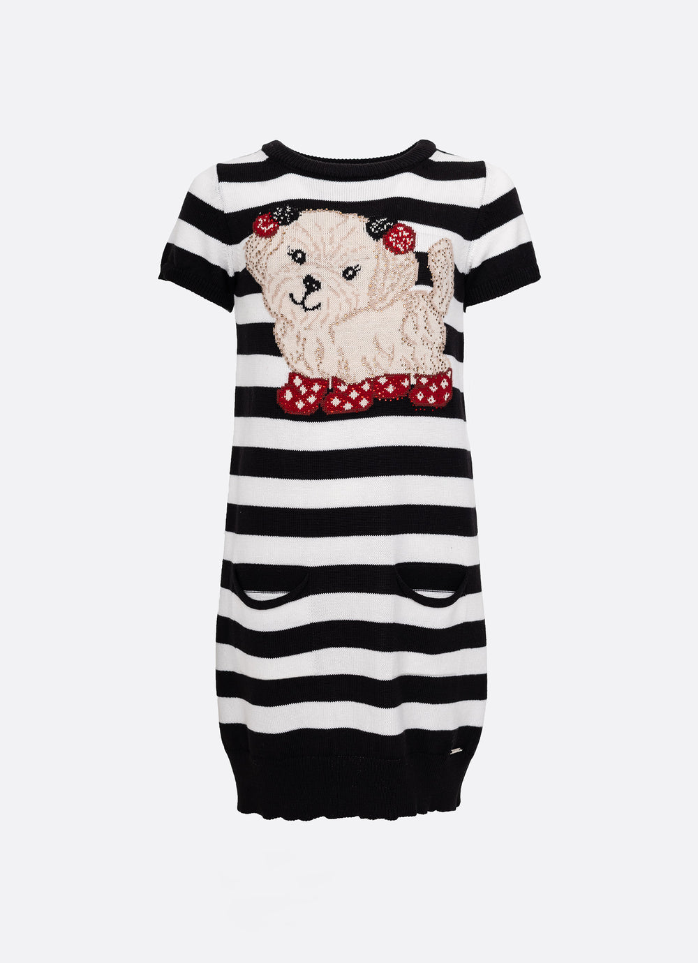 Vestido Tricot Listrado Cachorrinho Cristais