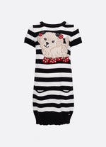 Vestido Tricot Listrado Cachorrinho Cristais