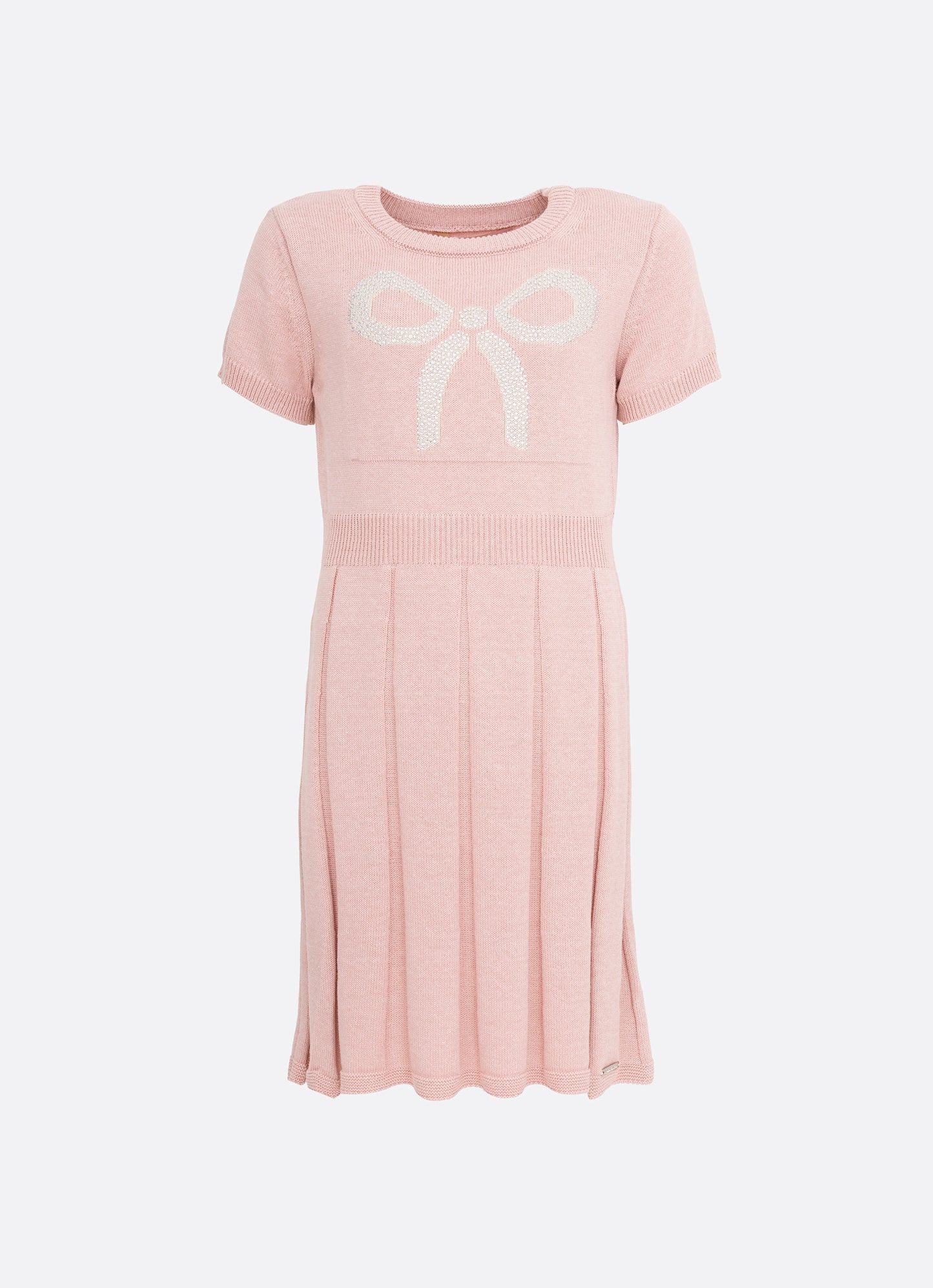 Vestido Tricot Laço Cristal Saia Plissada