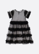 Vestido Light Estampa Poá Tule Babados