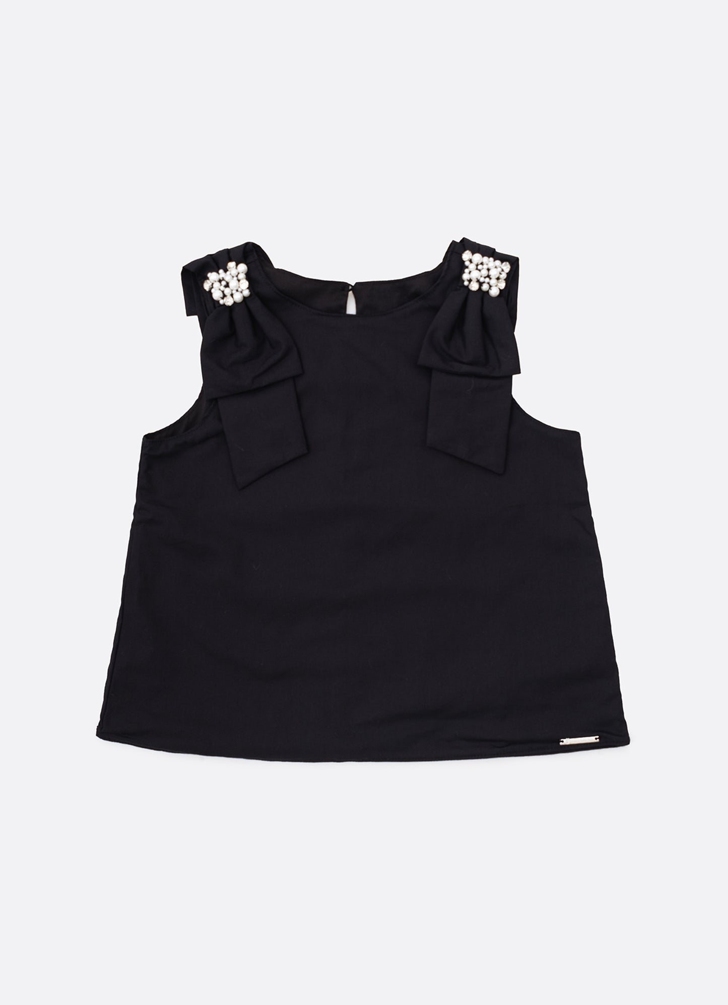 Blusa Tricoline Laços Ombros Bordados