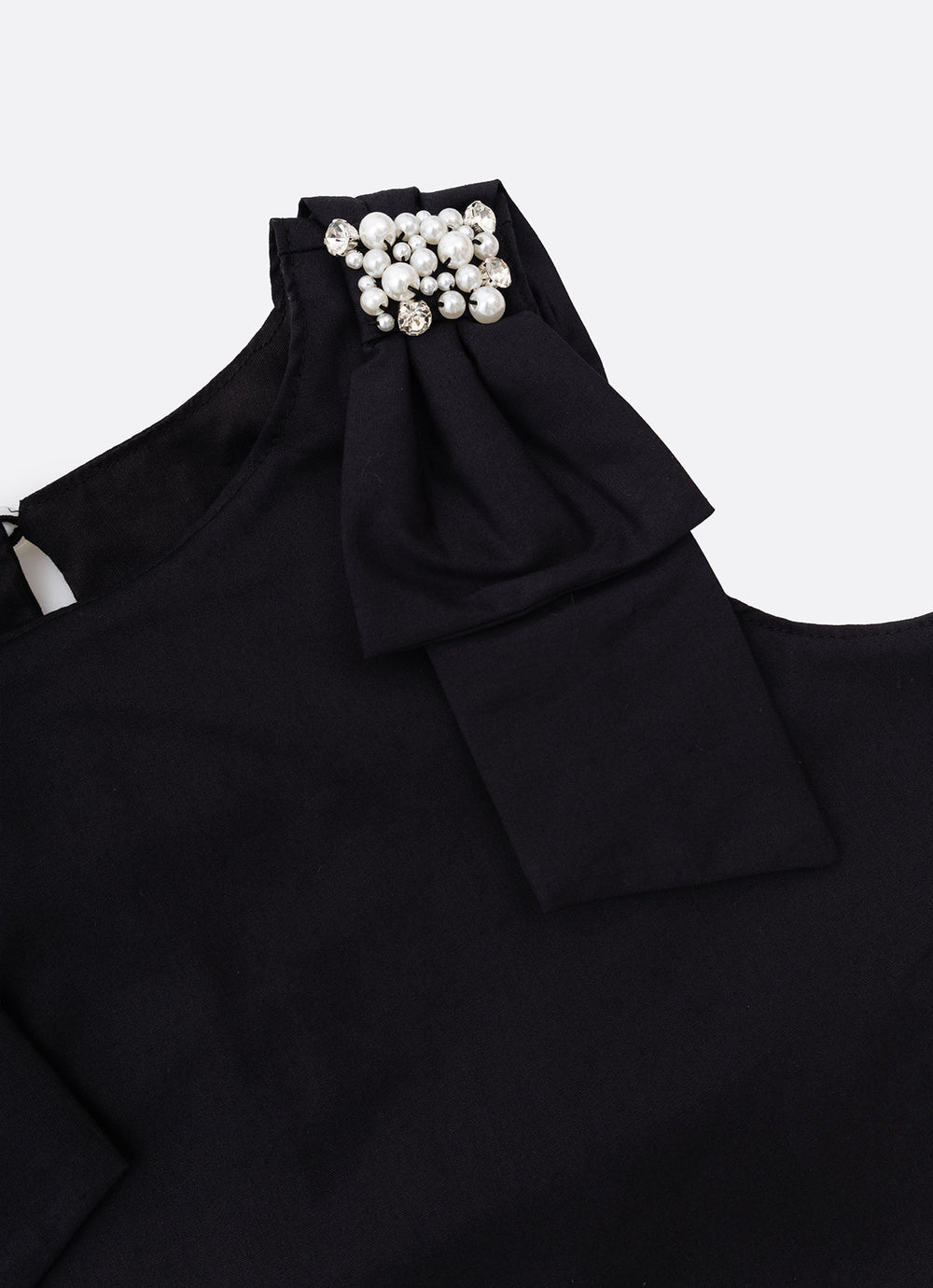 Blusa Tricoline Laços Ombros Bordados
