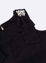 Blusa Tricoline Laços Ombros Bordados