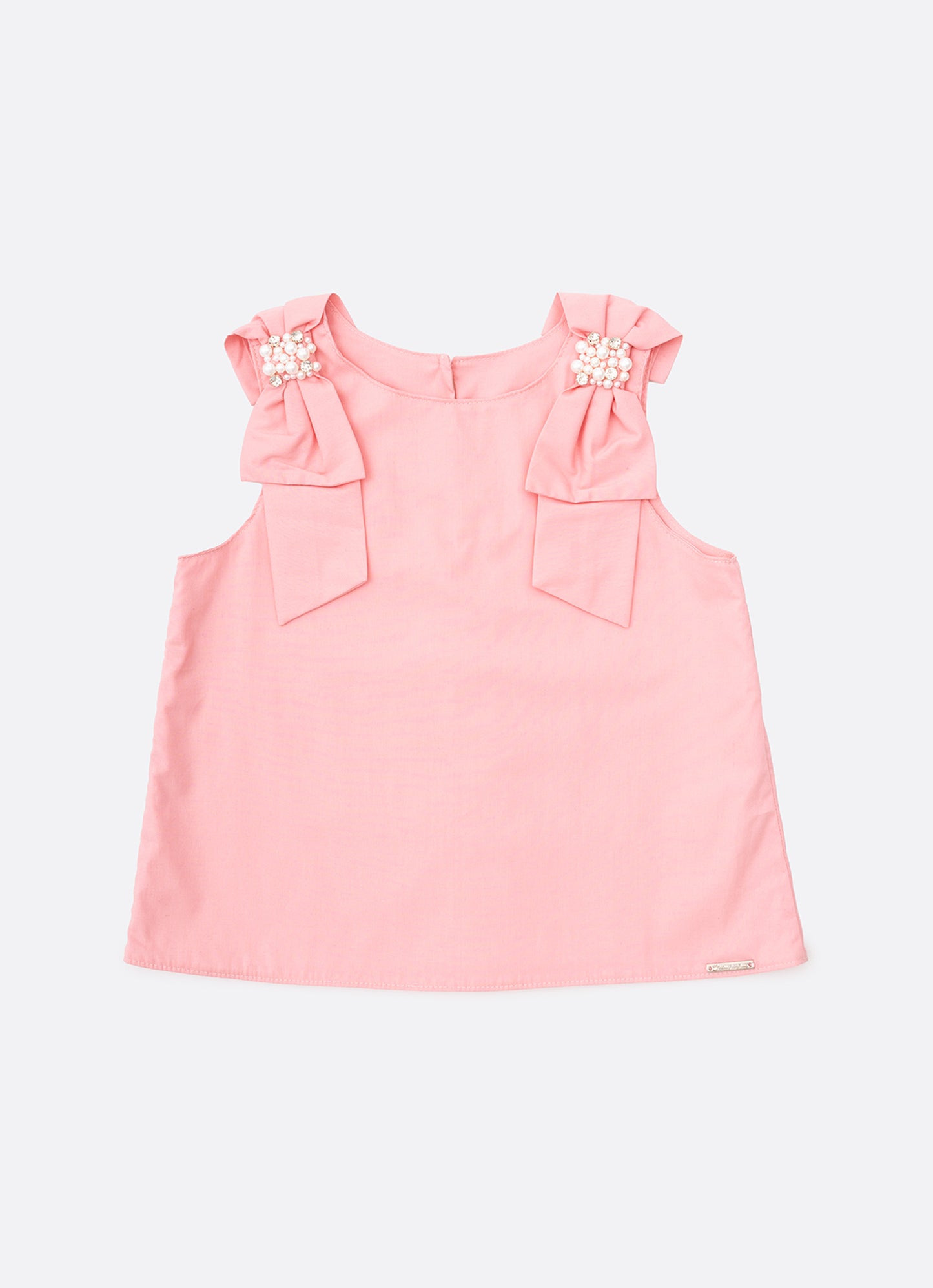 Blusa Tricoline Laços Ombros Bordados